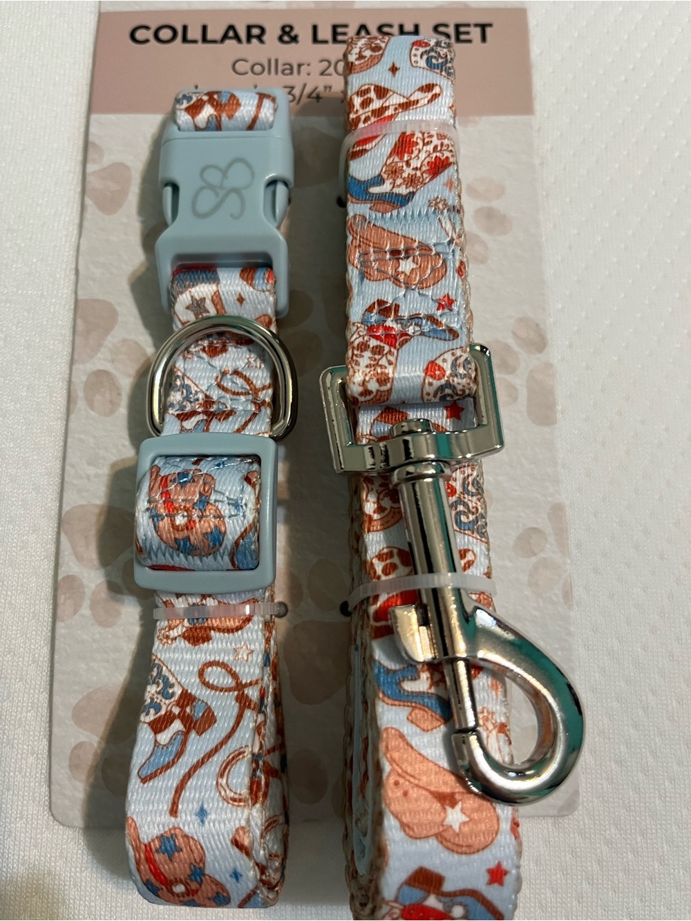 Dog Light Blue Cowboy Print Collar & Leash Set NWT